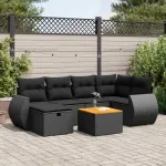 Set canapele de grădină cu perne, 7 piese, negru, poliratan GartenMobel Dekor