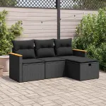 Set mobilier de grădină cu perne, 4 piese, negru, poliratan GartenMobel Dekor