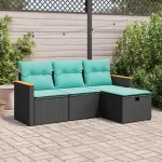 Set mobilier de grădină cu perne, 4 piese, negru, poliratan GartenMobel Dekor