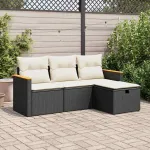 Set mobilier de grădină cu perne, 4 piese, negru, poliratan GartenMobel Dekor