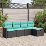 Set mobilier de grădină cu perne, 5 piese, negru, poliratan GartenMobel Dekor
