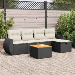 Set mobilier de grădină cu perne, 6 piese, negru, poliratan GartenMobel Dekor