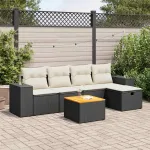 Set mobilier de grădină cu perne, 6 piese, negru, poliratan GartenMobel Dekor