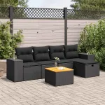 Set mobilier de grădină cu perne, 6 piese, negru, poliratan GartenMobel Dekor