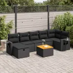 Set mobilier de grădină cu perne, 8 piese, negru, poliratan GartenMobel Dekor