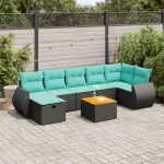 Set mobilier de grădină cu perne, 8 piese, negru, poliratan GartenMobel Dekor