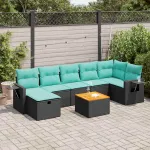 Set mobilier de grădină cu perne, 8 piese, negru, poliratan GartenMobel Dekor