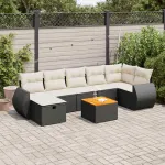 Set mobilier de grădină cu perne, 8 piese, negru, poliratan GartenMobel Dekor