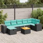 Set mobilier de grădină cu perne, 8 piese, negru, poliratan GartenMobel Dekor