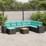 Set mobilier de grădină cu perne, 9 piese, negru, poliratan GartenMobel Dekor