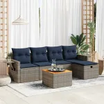 Set mobilier grădină cu perne, 6 piese, gri, poliratan GartenMobel Dekor