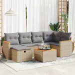 Set canapele de grădină, 7 piese, cu perne, bej, poliratan GartenMobel Dekor