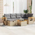 Set canapele de grădină, 7 piese, cu perne, bej, poliratan GartenMobel Dekor