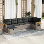 Set canapele de grădină, 7 piese, cu perne, gri, poliratan GartenMobel Dekor