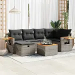 Set canapele de grădină, 7 piese, cu perne, gri, poliratan GartenMobel Dekor