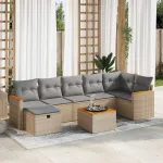 Set canapele de grădină, 8 piese, cu perne, bej, poliratan GartenMobel Dekor