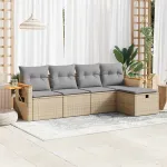 Set canapele de grădină cu perne, 5 piese, bej, poliratan GartenMobel Dekor
