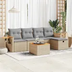 Set canapele de grădină cu perne, 6 piese, bej, poliratan GartenMobel Dekor