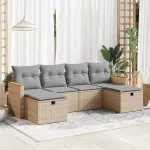 Set canapele de grădină cu perne, 6 piese, bej, poliratan GartenMobel Dekor