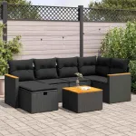 Set canapele de grădină cu perne, 7 piese, negru, poliratan GartenMobel Dekor