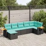 Set canapele de grădină cu perne, 7 piese, negru, poliratan GartenMobel Dekor