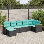 Set canapele de grădină cu perne, 7 piese, negru, poliratan GartenMobel Dekor