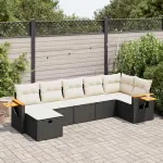 Set canapele de grădină cu perne, 7 piese, negru, poliratan GartenMobel Dekor