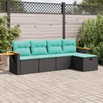Set mobilier de grădină cu perne, 5 piese, negru, poliratan GartenMobel Dekor