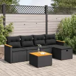 Set mobilier de grădină cu perne, 6 piese, negru, poliratan GartenMobel Dekor