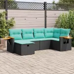 Set mobilier de grădină cu perne, 6 piese, negru, poliratan GartenMobel Dekor