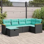 Set mobilier de grădină cu perne, 6 piese, negru, poliratan GartenMobel Dekor