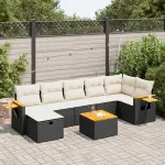 Set mobilier de grădină cu perne, 8 piese, negru, poliratan GartenMobel Dekor