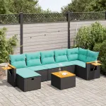 Set mobilier de grădină cu perne, 8 piese, negru, poliratan GartenMobel Dekor