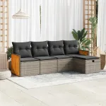 Set canapea de grădină cu perne, 5 piese, gri, poliratan GartenMobel Dekor