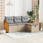 Set canapele de grădină, 4 piese, cu perne, bej, poliratan GartenMobel Dekor
