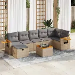 Set canapele de grădină, 8 piese, cu perne, bej, poliratan GartenMobel Dekor