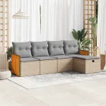 Set canapele de grădină cu perne, 5 piese, bej, poliratan GartenMobel Dekor