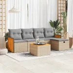 Set canapele de grădină cu perne, 6 piese, bej, poliratan GartenMobel Dekor