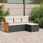 Set mobilier de grădină cu perne, 4 piese, negru, poliratan GartenMobel Dekor