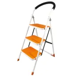 Scară pliabilă Strend Pro cu 3 trepte, 150 kg, bară sprijin, portocalie