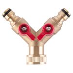 Distribuitor furtun grădină Y 3/4 metalic cu 2 valve și cuplaj rapid