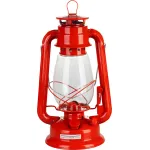 Lampa cu petrol retro rosie, 300 mm, metal si sticla