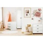 Set mobilier camera bebe Klups Amelia alb cu patut, comoda, dulap si saltea