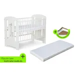 Pătuț bebe KLUPS Safari Giraffe alb din lemn cu saltea cocos 120x60