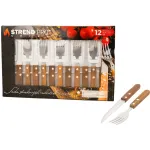 Set tacamuri pentru friptura Strend Pro Grill, 12 piese, inox si lemn