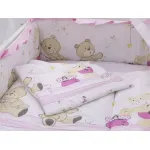 Lenjerie pentru patut bebe MyKids Teddy Play Pink 5 piese 140x70 cm