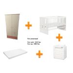 Set mobilier camera bebelusi Klups Korona Paula alb-roz cu saltea