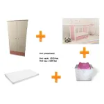 Set mobilier camera bebelusi Klups Korona alb-roz cu patut, comoda si saltea