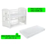 Pătuț bebe Klups Safari Giraffe alb cu saltea cocos Confort 120x60x12 cm