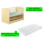 Pătuț bebe KLUPS Karolina II natur cu sertar și saltea 120x60x12 cm